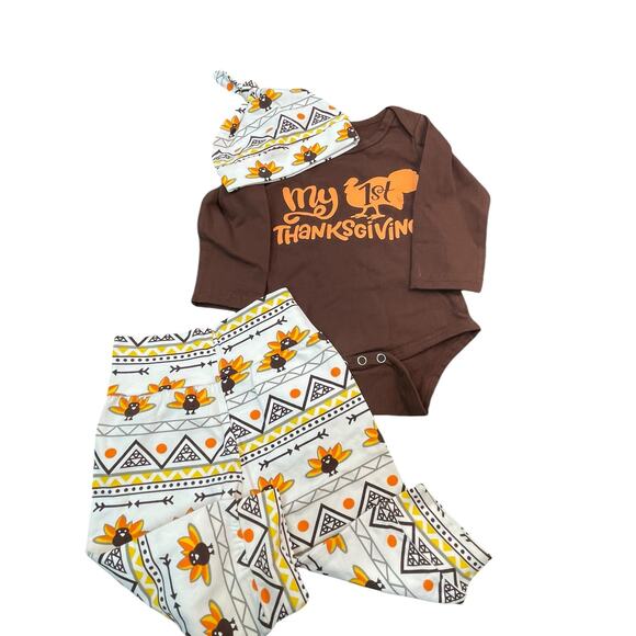 Thanksgiving Outfit Baby Sz 80 Leggings 1 Piece Cap Turkey Beanie Baby Lot of 4 - Picture 5 of 12